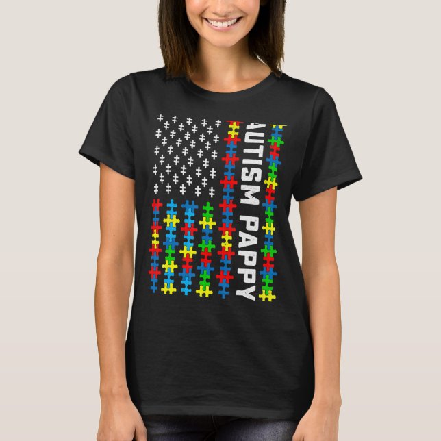 Retro Autism Awareness Usa Flag Pappy Support Auti T-Shirt (Vorderseite)
