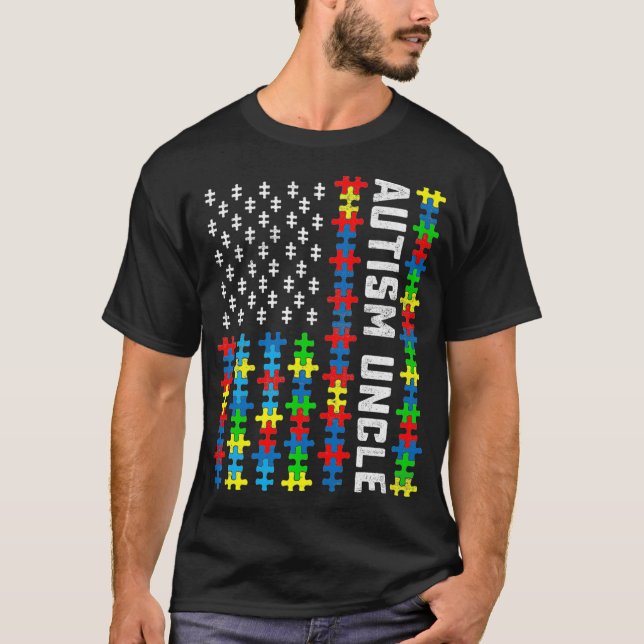 Retro Autism Awareness USA Flag Uncle Support Auti T-Shirt (Vorderseite)