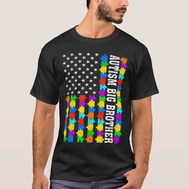 Retro Autism Big Brother American Flag Liebe Autis T-Shirt (Vorderseite)