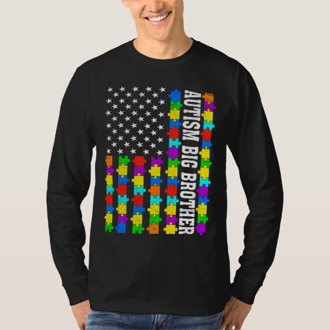 Retro Autism Big Brother American Flag Liebe Autis T-Shirt (Vorderseite)