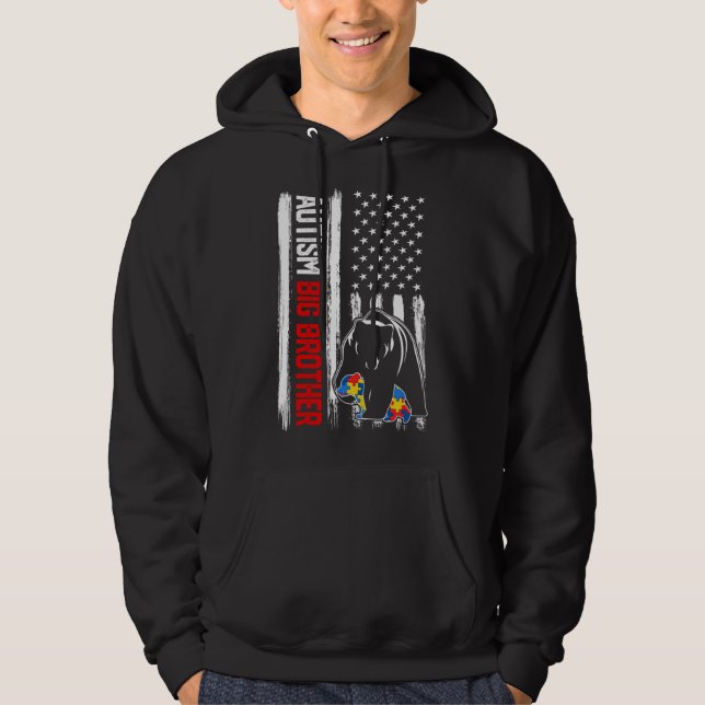 Retro Autism Big Brother Bear American Flag Awaren Hoodie (Vorderseite)