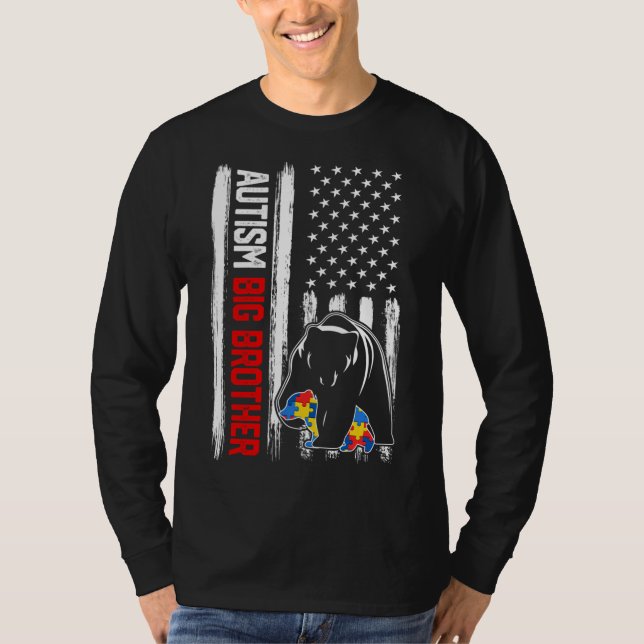 Retro Autism Big Brother Bear American Flag Awaren T-Shirt (Vorderseite)