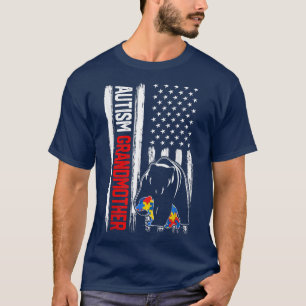 Retro Autism Großmutter Bear American Flag Awaren T-Shirt