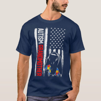 Retro Autism Großmutter Bear American Flag Awaren T-Shirt