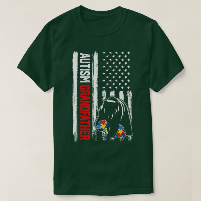 Retro Autism Großvater Bear American Flag Awaren T-Shirt (Design vorne)