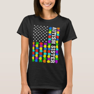 Retro Autism Sister American Flag Liebe Autismus A T-Shirt
