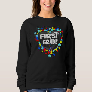 Retro Autismus Awareness Heart Erste Klasse Suppor Sweatshirt