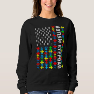 Retro Autismus Awareness USA Flag Stepdad Support  Sweatshirt