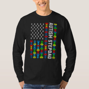 Retro Autismus Awareness USA Flag Stepdad Support T-Shirt