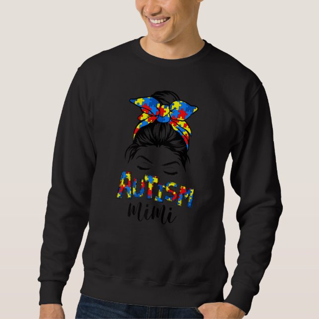 Retro Autismus Bewusstsein, Messy Bun Mimi Unterst Sweatshirt (Vorderseite)