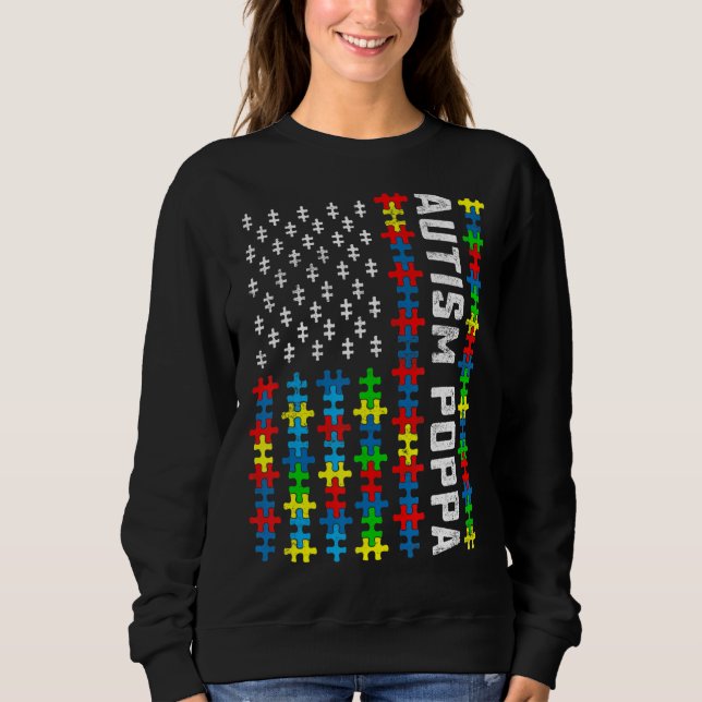 Retro Autismus Bewusstsein US-Flagge Poppa Unterst Sweatshirt (Vorderseite)