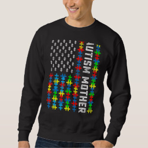 Retro Autismus Bewusstsein USA Flaggen Mutter Supp Sweatshirt