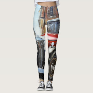 Retro Auto Altstadt Malerei Leggings