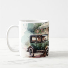 Retro-Auto & blühende Boutique-Szene Kaffeetasse