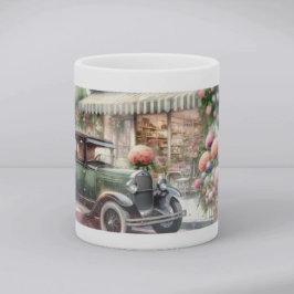 Retro-Auto & blühende Boutique-Szene Kaffeetasse