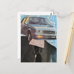 Retro-Auto mit Frauenkopf-Collage Postkarte