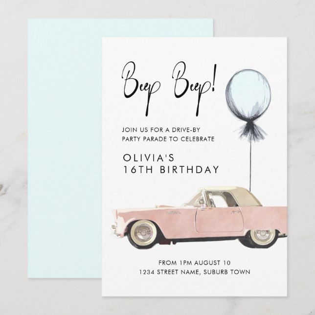Retro Auto Parade Party Drive von Rockabilly jeden Einladung (Vorne/Hinten)