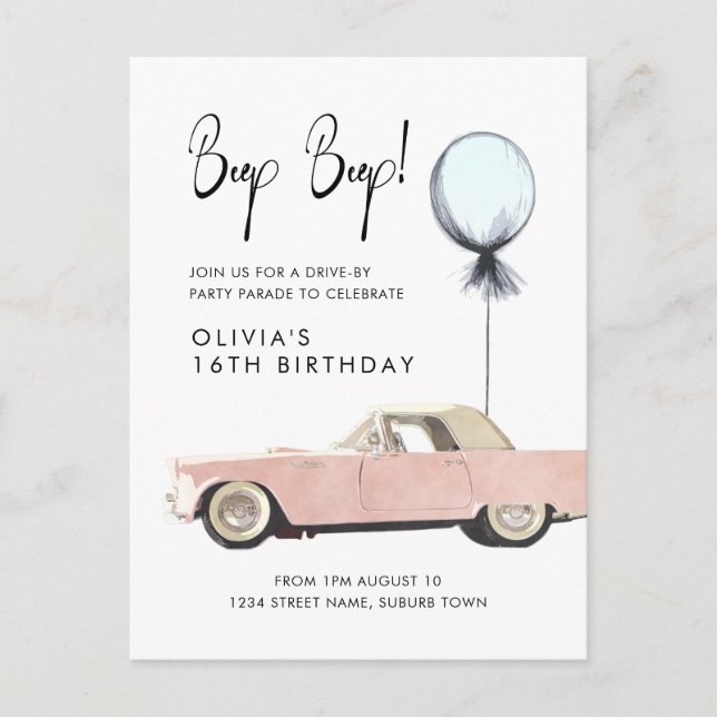 Retro Auto Parade Party Drive von Rockabilly jeden Postkarte (Vorderseite)