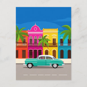 Retro-Auto und farbenfrohe koloniale Gebäude Kuba Postkarte