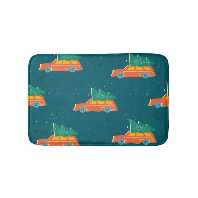 Retro-Auto-Weihnachtsbaum-Muster Badematte (Vorderseite)