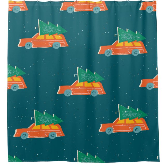 Retro-Auto-Weihnachtsbaum-Muster Duschvorhang (Vorderseite)