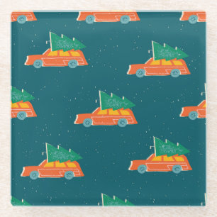 Retro-Auto-Weihnachtsbaum-Muster Glasuntersetzer