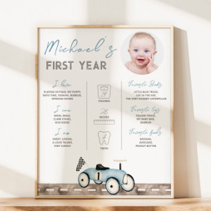 Retro-Autofahrt auf dem Foto Meilenstein-Zeichen Poster