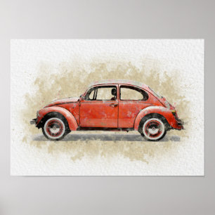 Retro-Autokunst - rote Farbe Poster