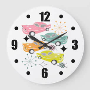 Retro-Autos Atomic Starburst Modern Mitte des Jahr Große Wanduhr