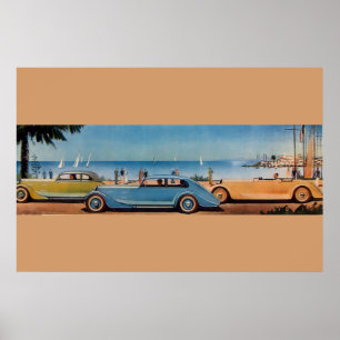 RETRO-AUTOS, blau gelb orange Poster
