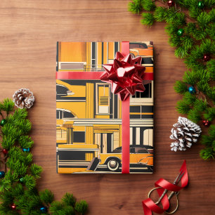 Retro-Autos Geometrischer Senf Mitte des Jahrhunde Geschenkpapier