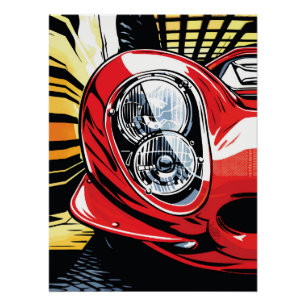 Retro-Autoscheinwerfer-Burst im Pop-Art-Stil Poster