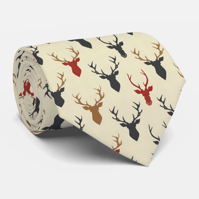 Retro Autumn Buck Deer Head Neck Tie Krawatte (Gerollt)