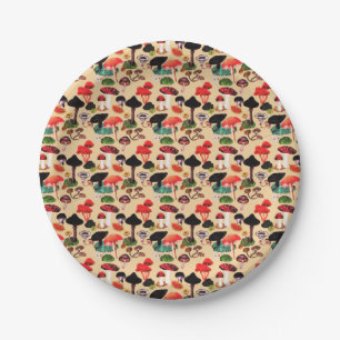 Retro Autumn Woodland Mushroom Watercolor Pappteller