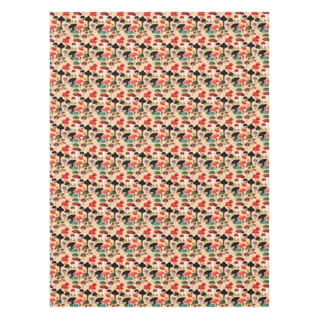 Retro Autumn Woodland Mushroom Watercolor Tischdecke (Vorderseite)