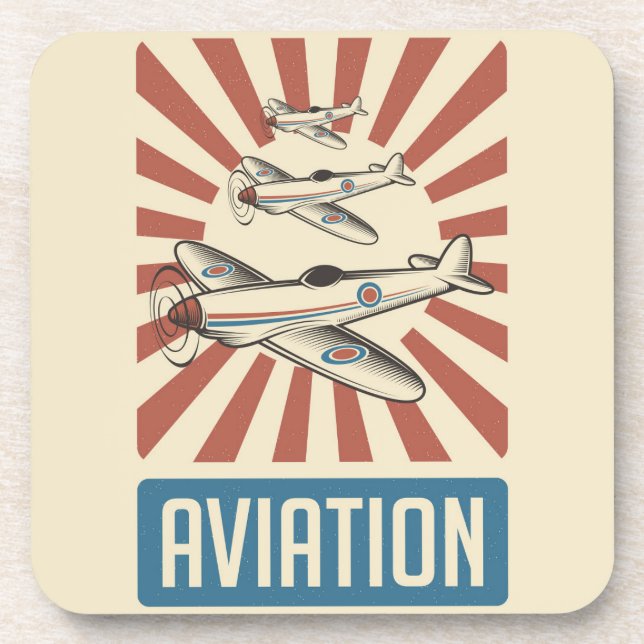 Retro Aviation Airforce Kampfflugzeug Flugzeug Getränkeuntersetzer (Vorderseite)