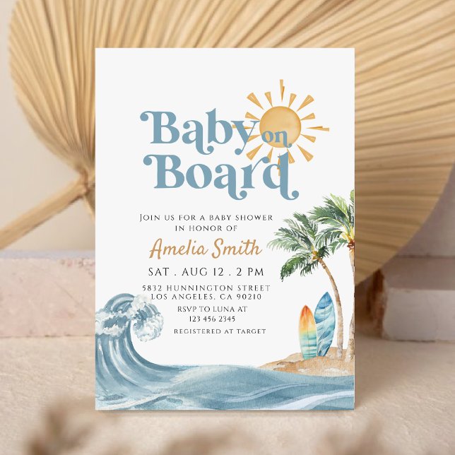 Retro Baby an Bord Surfboard Beach Babydusche Einladung (Von Creator hochgeladen)