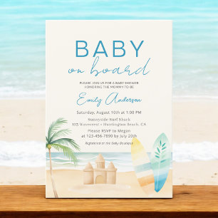 Retro Baby an Bord Surfboard Beach Dusche Einladung