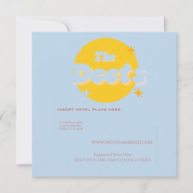 Retro Baby Blue Unterkunftskarte Einladung (Vorderseite)