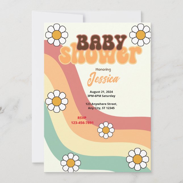 Retro Baby Dusche Einladung (Vorderseite)
