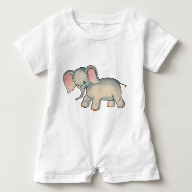 Retro Baby Elephant Baby Romper T-shirt (Vorderseite)