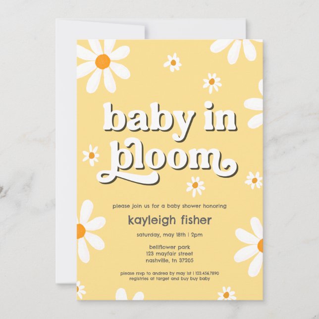Retro Baby in Bloom Baby Dusche Einladung (Vorderseite)
