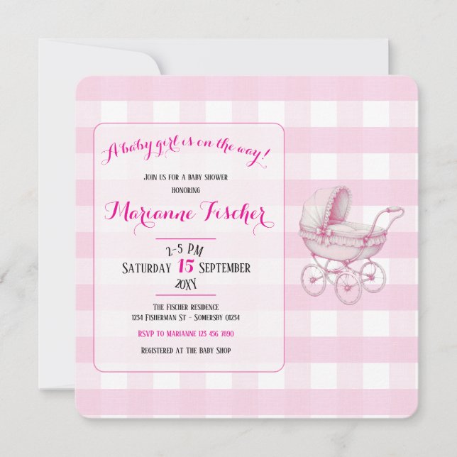 Retro-Baby-Mädchen-Party-Einladung (Vorderseite)