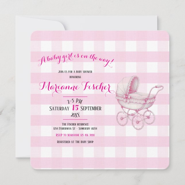 Retro-Baby-Mädchen-Party-Einladung (Vorderseite)