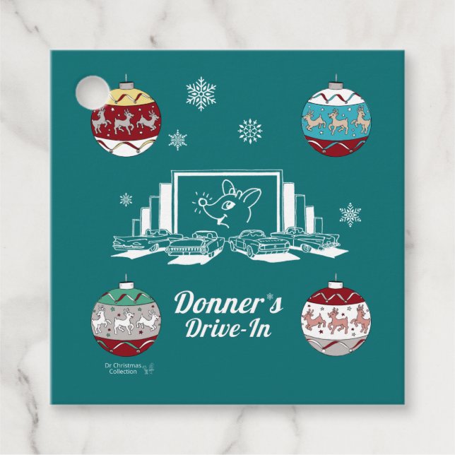 Retro Baby Reindeer Geschenkanhänger (Vorderseite)