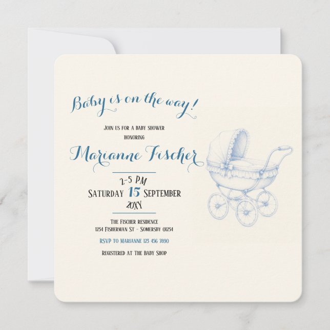 Retro-Baby-Shower-Einladung (Vorderseite)