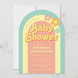 Retro-Baby-Shower Groovy-Torbogen Regenbogen 70er Einladung