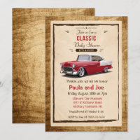 Retro Babydusche für klassische Fahrzeuge Einladun