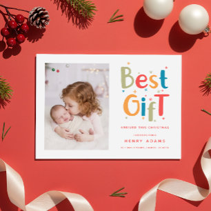 Retro Baby's erstes Weihnachts-Geburtsankündigung Feiertagskarte