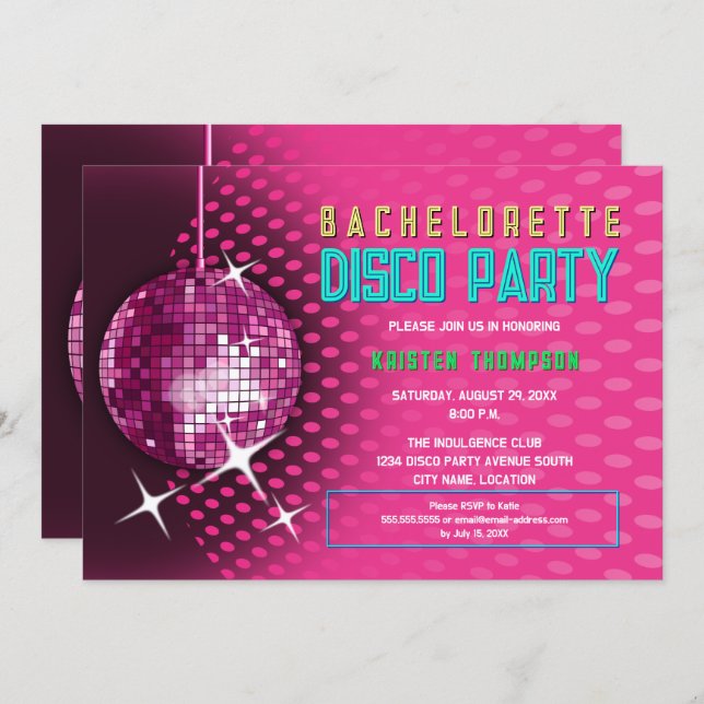 Retro Bachelorette Disco Party Einladung (Vorne/Hinten)
